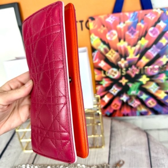 CHRISTIAN DIOR Magenta Pink Leather Cannage Long Wallet Crossbody with C… - Picture 12 of 16